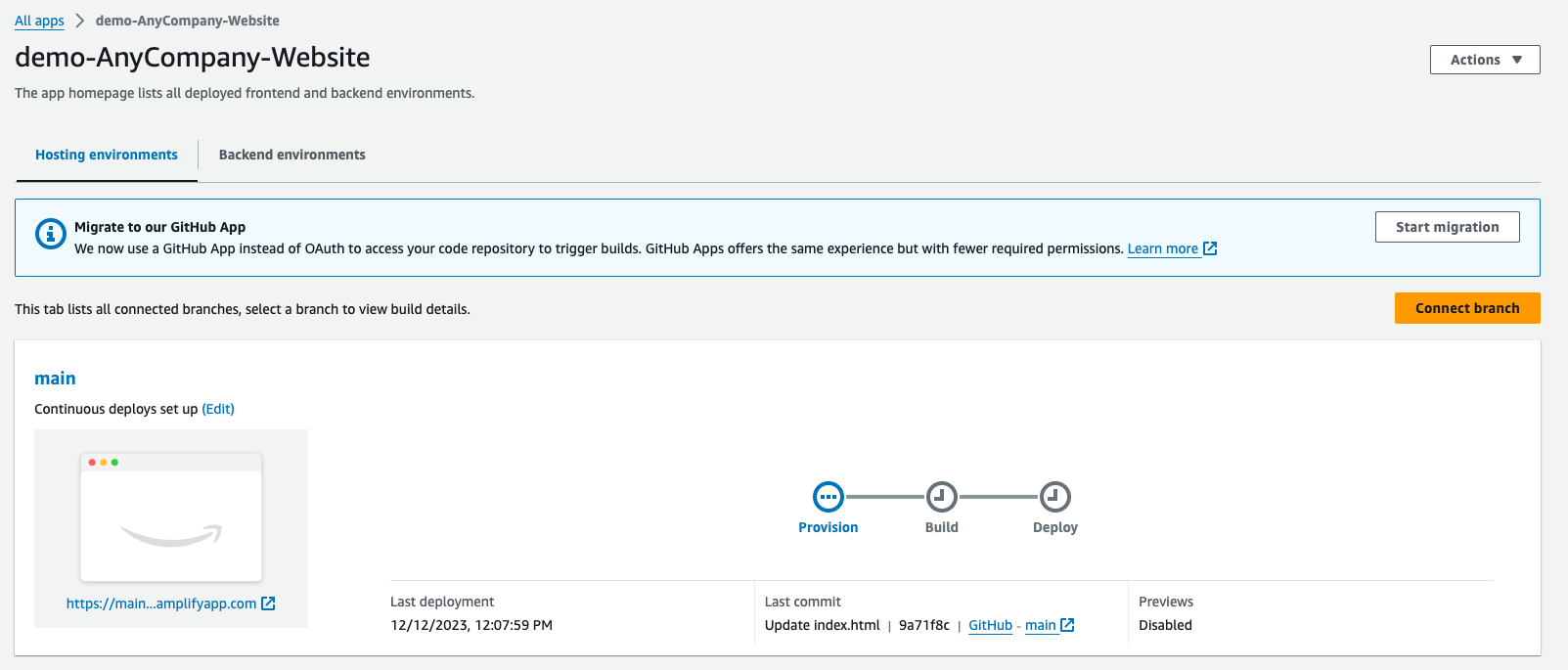 AWS Amplify Pipeline Status