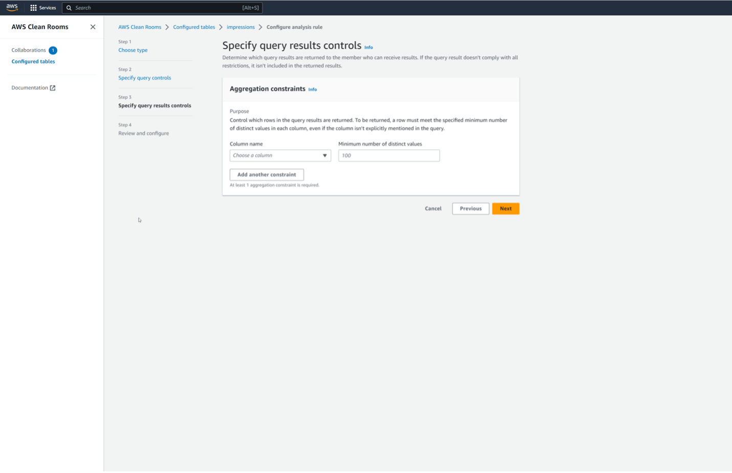 Specify query results controls